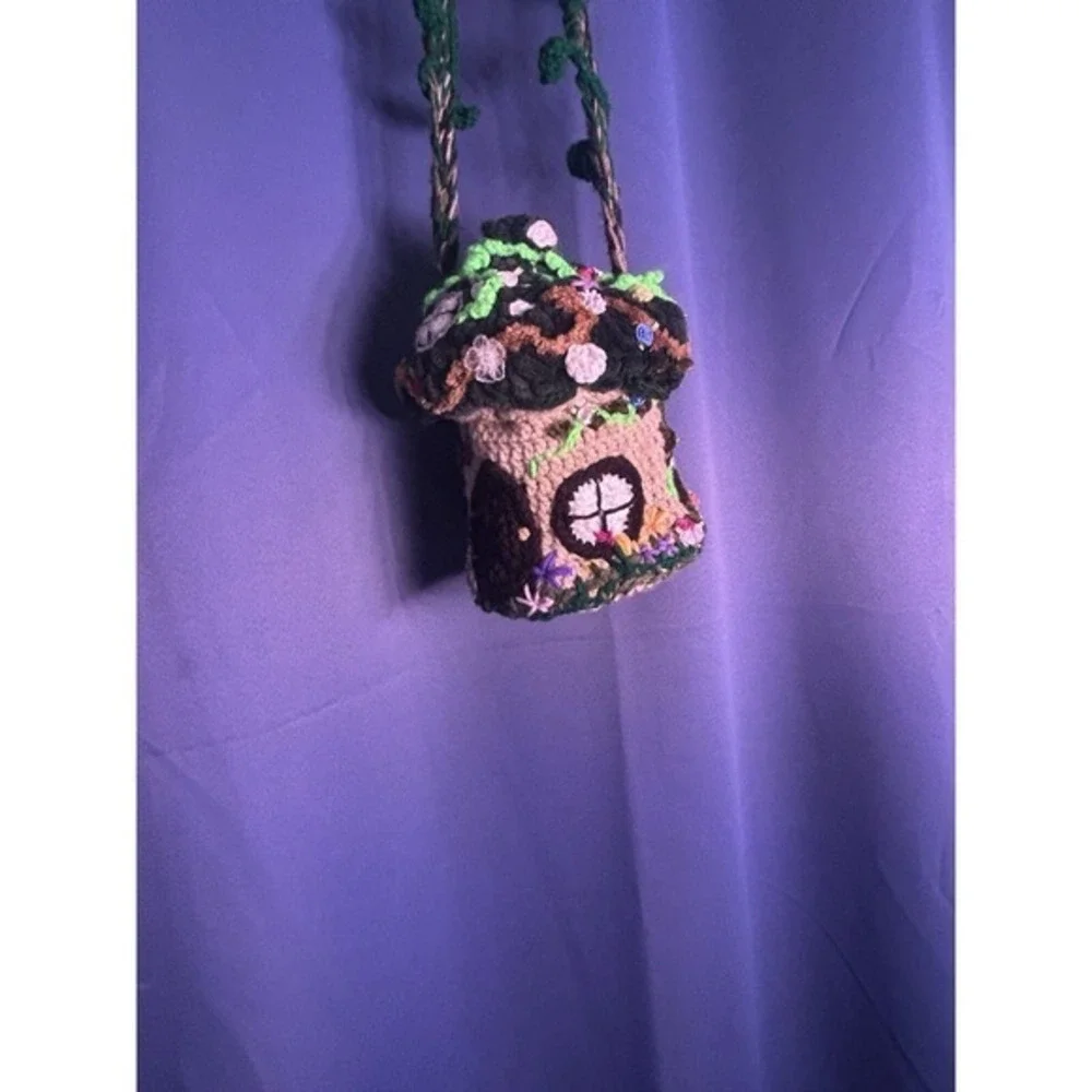 Handmade 1 Of A‎ Kind Rare Crochet Fairy House Purse Knitted Festival Beautiful